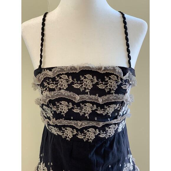 Free People Ruffle Lace Tiered Mini Dress 0 XS Black Dark Romantic Whimsygoth - Picture 3 of 12
